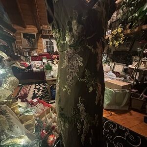 Jones New York brown and green burnt out velvet Floral Midi Dress